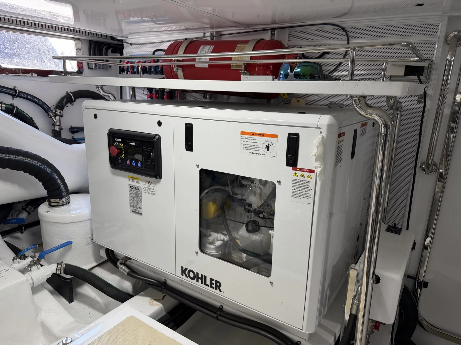 Kohler marine generator installed in a clean vessel machinery space